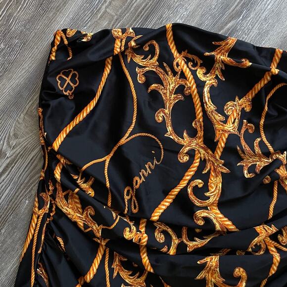 Ganni Black Baroque Print Strapless Ruched One Piece Swimsuit - Picture 3 of 5